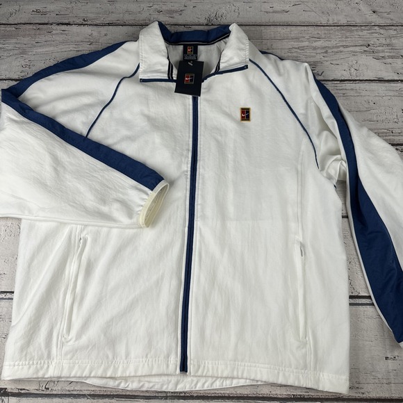 New Vintage Nike Court Tennis Jacket Track Top Medium White Blue Y2K 2000s FLAW* - Picture 2 of 16